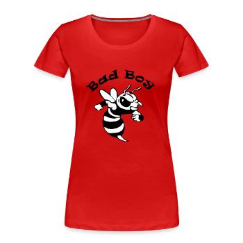 Saying "Bad Boy" with a cool comic bee - Women's Premium Organic T-Shirt - red - Front - Mia (176cm)