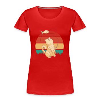 Katze Angeln Fisch Katze Angeln Fisch Inspiration - Frauen Premium Bio T-Shirt - Rot - Vorne - Mia (176cm)