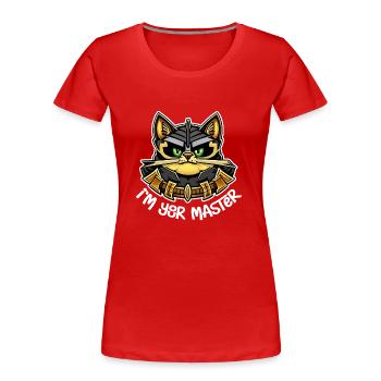 Katze - Ich bin dein Herr - Frauen Premium Bio T-Shirt - Rot - Vorne - Mia (176cm)