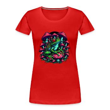 Psychedelic frog with mushrooms - Women's Premium Organic T-Shirt - red - Front - Mia (176cm)