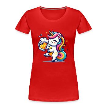 Cute Unicorn Drinking Beer - Frauen Premium Bio T-Shirt - Rot - Vorne - Mia (176cm)