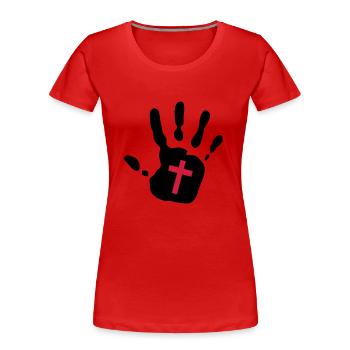 Handabdruck kressesamen 2c - Frauen Premium Bio T-Shirt - Rot - Vorne - Mia (176cm)