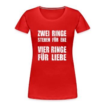 zwei Ringe vier Ringe - Frauen Premium Bio T-Shirt - Rot - Vorne - Mia (176cm)