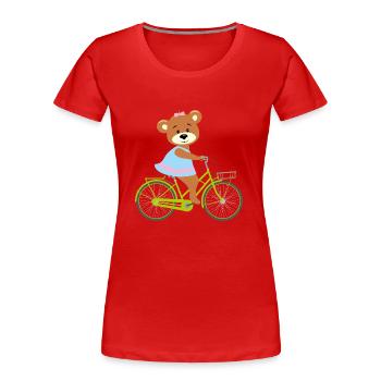 Cute cartoon bear girl rides a bicycle - Women's Premium Organic T-Shirt - red - Front - Mia (176cm)
