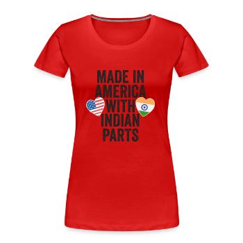 HERGESTELLT IN AMERIKA MIT INDISCHEN TEILEN - Frauen Premium Bio T-Shirt - Rot - Vorne - Mia (176cm)