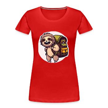 Hiking Sloth - Women's Premium Organic T-Shirt - red - Front - Mia (176cm)