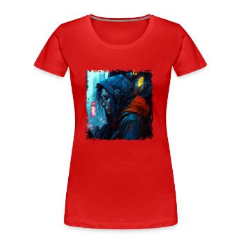 Personnage du cyberespace au néon dans une lumière néon brillante - T-shirt bio Premium Femme - rouge - Devant - Mia (176cm)