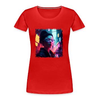 High Tech Punk Hacker dans le futur de demain - T-shirt bio Premium Femme - rouge - Devant - Mia (176cm)