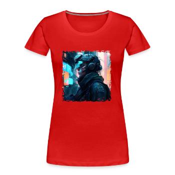 Guerrier et soldat dans le futur en tant qu’œuvre d’art de science-fiction - T-shirt bio Premium Femme - rouge - Devant - Mia (176cm)