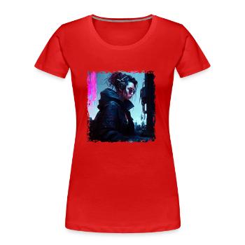 Eine weibliche Soldatin der Zukunft im Untergrund - Frauen Premium Bio T-Shirt - Rot - Vorne - Mia (176cm)