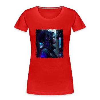 Cyborg féminin dans un futur néon possible - T-shirt bio Premium Femme - rouge - Devant - Mia (176cm)