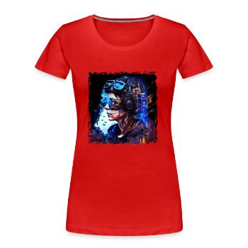 Young female soldier Sci-Fi pilot in the imminent war - Women's Premium Organic T-Shirt - red - Front - Mia (176cm)