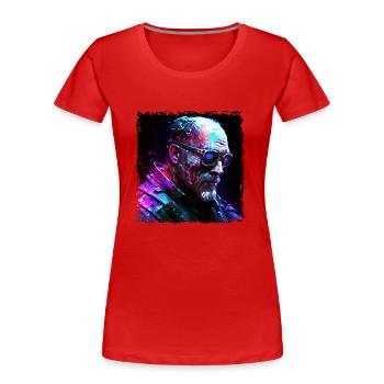 Old high-tech cyborg or android in neon light - Women's Premium Organic T-Shirt - red - Front - Mia (176cm)