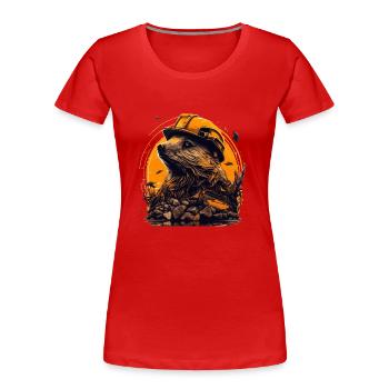 Biber arbeitet auf dem Bau mit gelbem Schutzhelm - Frauen Premium Bio T-Shirt - Rot - Vorne - Mia (176cm)
