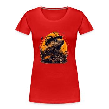 Bieber als Baumeister mit gelbem Schutzhelm - Frauen Premium Bio T-Shirt - Rot - Vorne - Mia (176cm)