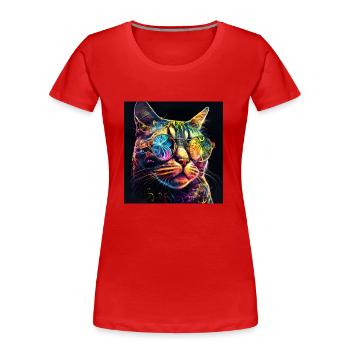 Acid Cat House Music Raven Celebrate Party Festival - T-shirt bio Premium Femme - rouge - Devant - Mia (176cm)