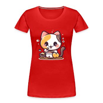 Le chat gourmand - T-shirt bio Premium Femme - rouge - Devant - Mia (176cm)