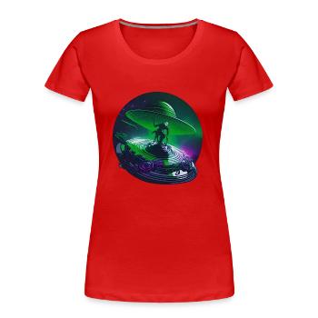 Galactic Ufo Surfer - Women's Premium Organic T-Shirt - red - Front - Mia (176cm)