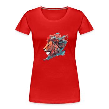 Lion Farouche clair et turquoise - T-shirt bio Premium Femme - rouge - Devant - Mia (176cm)