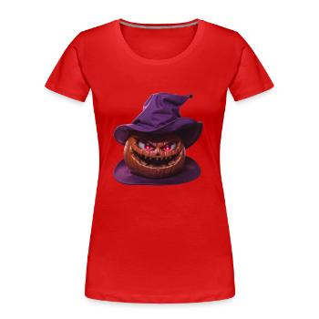 Wicked Hat Kürbis mit einem charmanten Lächeln 😈 - Frauen Premium Bio T-Shirt - Rot - Vorne - Mia (176cm)