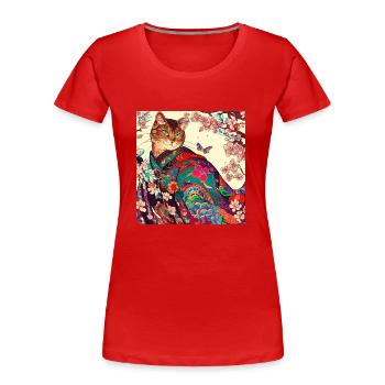 Chat Japonais - T-shirt bio Premium Femme - rouge - Devant - Mia (176cm)