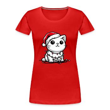 Niedliche Weihnachtskatze Weihnachtsmütze Weihnachtsbeleuchtung - Frauen Premium Bio T-Shirt - Rot - Vorne - Mia (176cm)