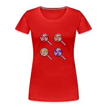 Candy Karamell Zucker Retro Pixel Lutscher - Frauen Premium Bio T-Shirt - Rot - Vorne - Mia (176cm)