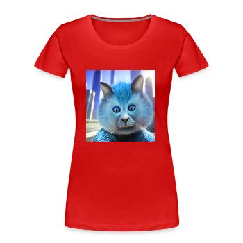 Chat aux yeux louches, chat, strabisme, yeux bleus - T-shirt bio Premium Femme - rouge - Devant - Mia (176cm)