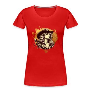 Western-Vintage-Cowboy-Mädchen, amerikanischer wilder Western - Frauen Premium Bio T-Shirt - Rot - Vorne - Mia (176cm)