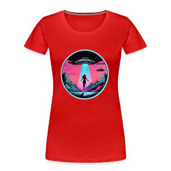 Frau wird um Mitternacht von UFO entführt - Frauen Premium Bio T-Shirt - Rot - Vorne - Mia (176cm)