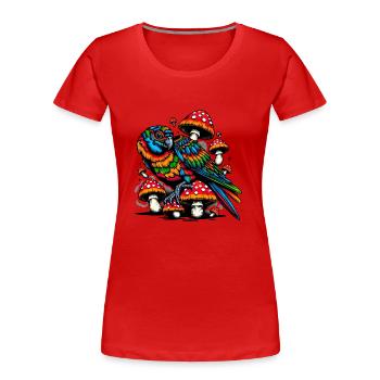 Psychedelic Parrot Paradise - Frauen Premium Bio T-Shirt - Rot - Vorne - Mia (176cm)