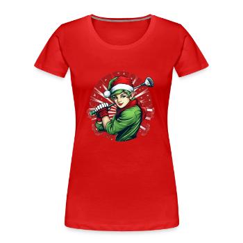 Christmas Elf Golf - Women's Premium Organic T-Shirt - red - Front - Mia (176cm)