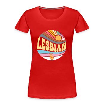 Vintage Lesbian Pride Month - Groovy LGBT Gay - T-shirt bio Premium Femme - rouge - Devant - Mia (176cm)