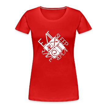 Eat Sleep Rave Repeat Essen Schlafen Raven Spruch - Frauen Premium Bio T-Shirt - Rot - Vorne - Mia (176cm)