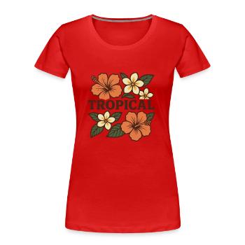 Tropical - Sommermotiv mit exotischen Blumen - Frauen Premium Bio T-Shirt - Rot - Vorne - Mia (176cm)