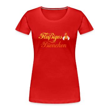 Fleißiges-Bienchen + Biene seitlich - Frauen Premium Bio T-Shirt - Rot - Vorne - Mia (176cm)