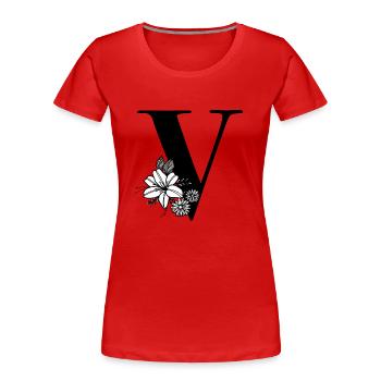 Buchstabe V - Frauen Premium Bio T-Shirt - Rot - Vorne - Mia (176cm)