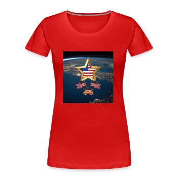 USA, Sterne und Gürtel - Frauen Premium Bio T-Shirt - Rot - Vorne - Mia (176cm)