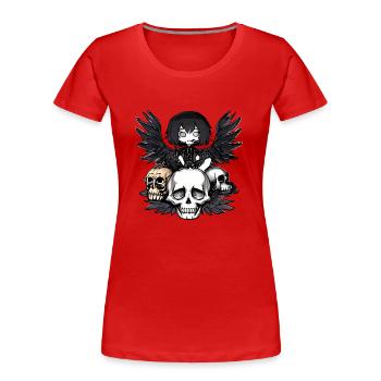 Corbeau assis sur un crâne - T-shirt bio Premium Femme - rouge - Devant - Mia (176cm)