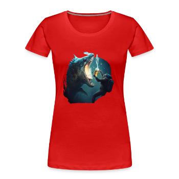 Des monstres marins et des plongeurs se battent pour la bière - T-shirt bio Premium Femme - rouge - Devant - Mia (176cm)
