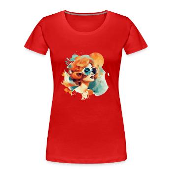 Retro Diva: Woman with retro sunglasses - Women's Premium Organic T-Shirt - red - Front - Mia (176cm)