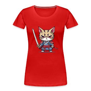 Samurai-Katze #1 - Frauen Premium Bio T-Shirt - Rot - Vorne - Mia (176cm)