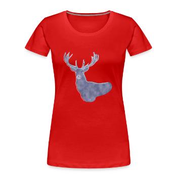 "Hirsch", Boho Line Art Design, Serie „Woods“ - Frauen Premium Bio T-Shirt - Rot - Vorne - Mia (176cm)