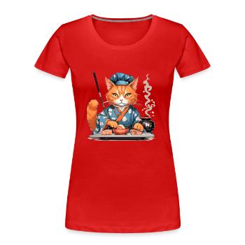Chat sushi - T-shirt bio Premium Femme - rouge - Devant - Mia (176cm)