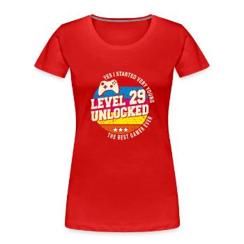 Original 1995 Vintage Level 29 Unlock - Women's Premium Organic T-Shirt - red - Front - Mia (176cm)