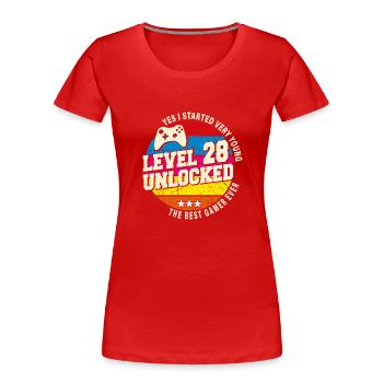 Original 1996 Vintage Level 28 Freischalten - Frauen Premium Bio T-Shirt - Rot - Vorne - Mia (176cm)