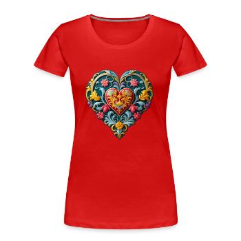 Herz mit Blumen - Frauen Premium Bio T-Shirt - Rot - Vorne - Mia (176cm)