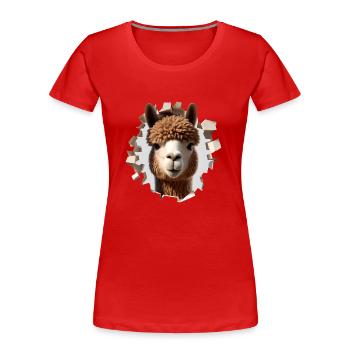 Alpaca Head in Hole 2 - Women's Premium Organic T-Shirt - red - Front - Mia (176cm)