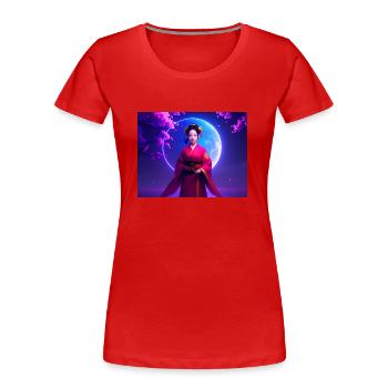 Asian,Geisha,Japan, Moon,Sakura - Women's Premium Organic T-Shirt - red - Front - Mia (176cm)