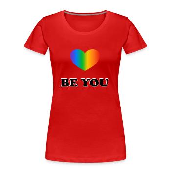 Sei du LGBT Rainbow Heart Pride Monat - Frauen Premium Bio T-Shirt - Rot - Vorne - Mia (176cm)